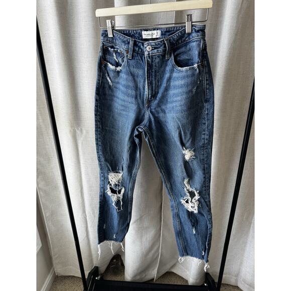 Abercrombie & Fitch Jeans Womens 27 High Rise Curve Love Mom Raw Button Front - Picture 3 of 7